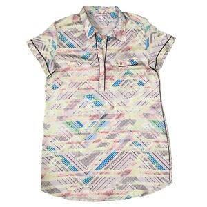 Victoria Secret Sleep Shirt Dress XL Satin Short Sleeve Button Front Geometric